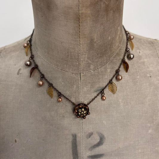 Brown metal hanging fairy necklace