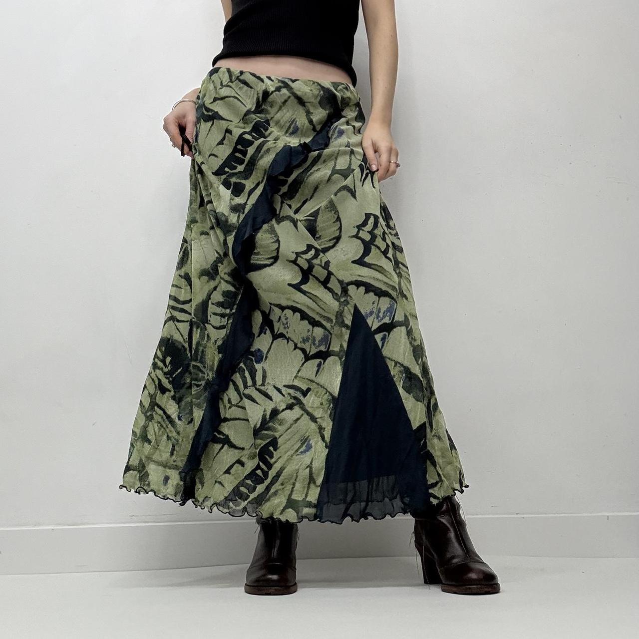Graphic printed green maxi skirt