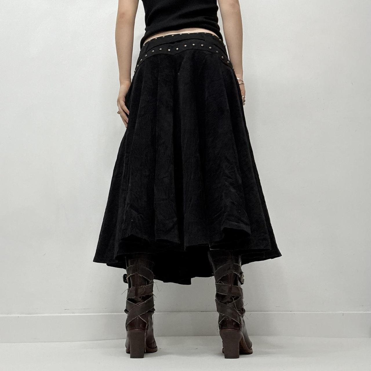 Black studded flared belted skirt