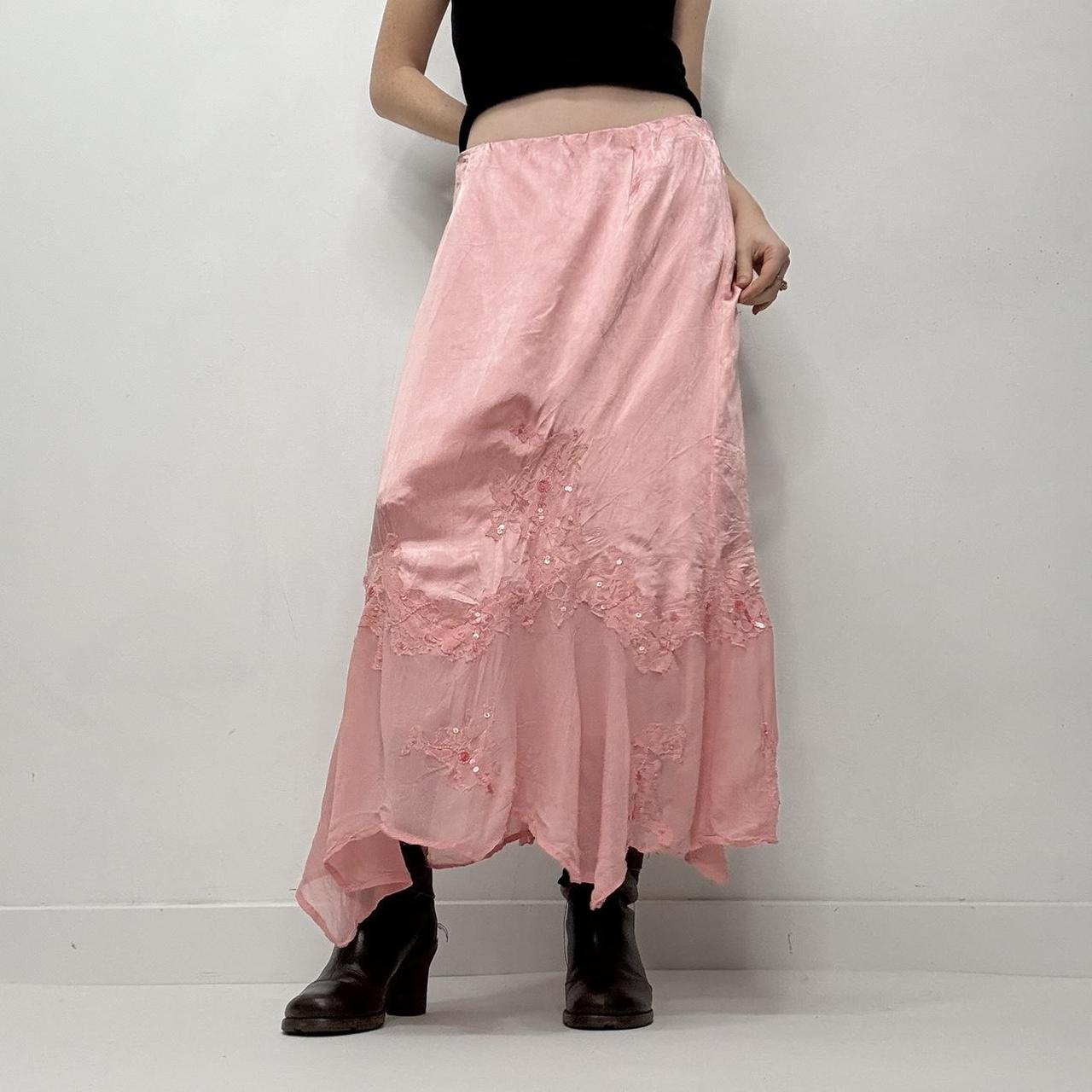 Pink silky satin maxi skirt