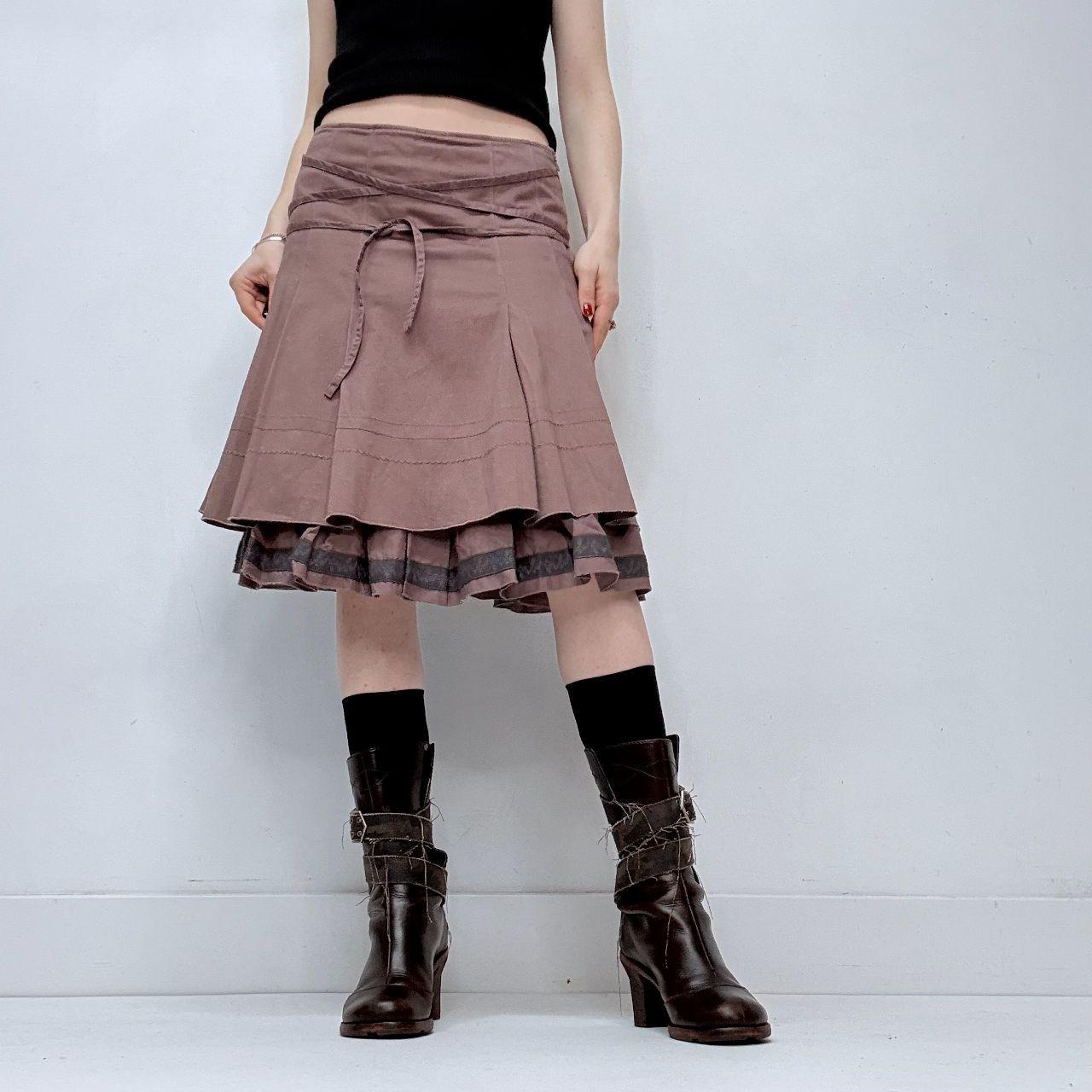 Layered tan wrap around tie up skirt