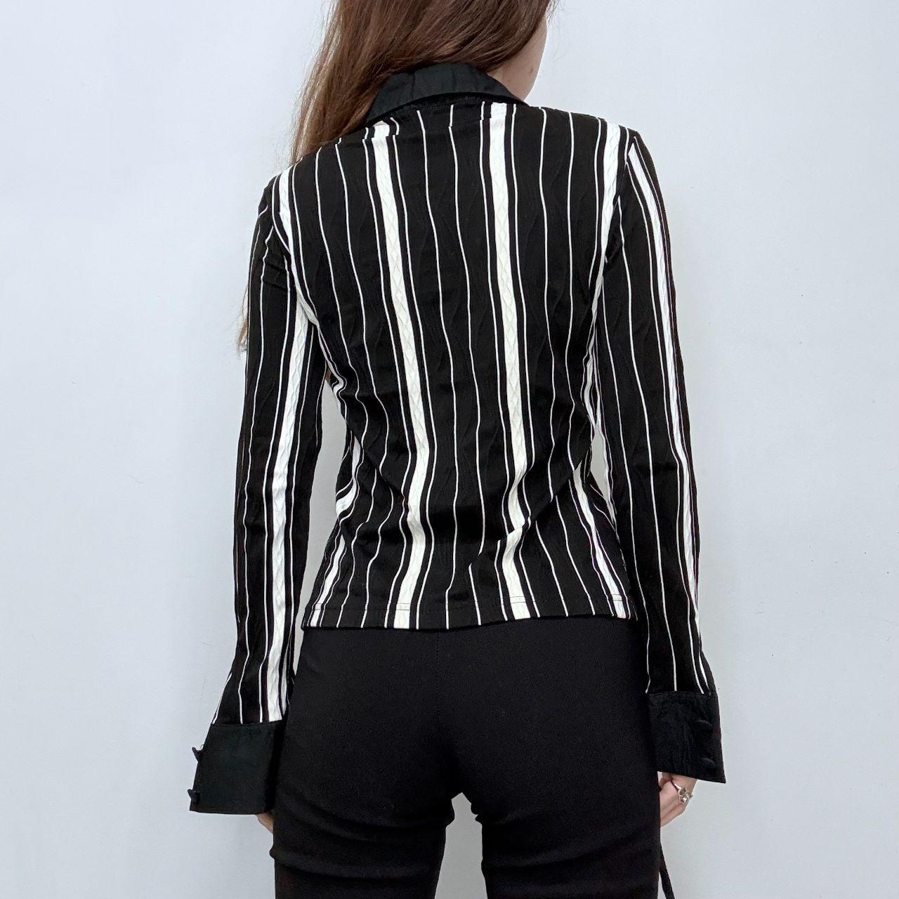 Black pinstripe fitted zip shirt