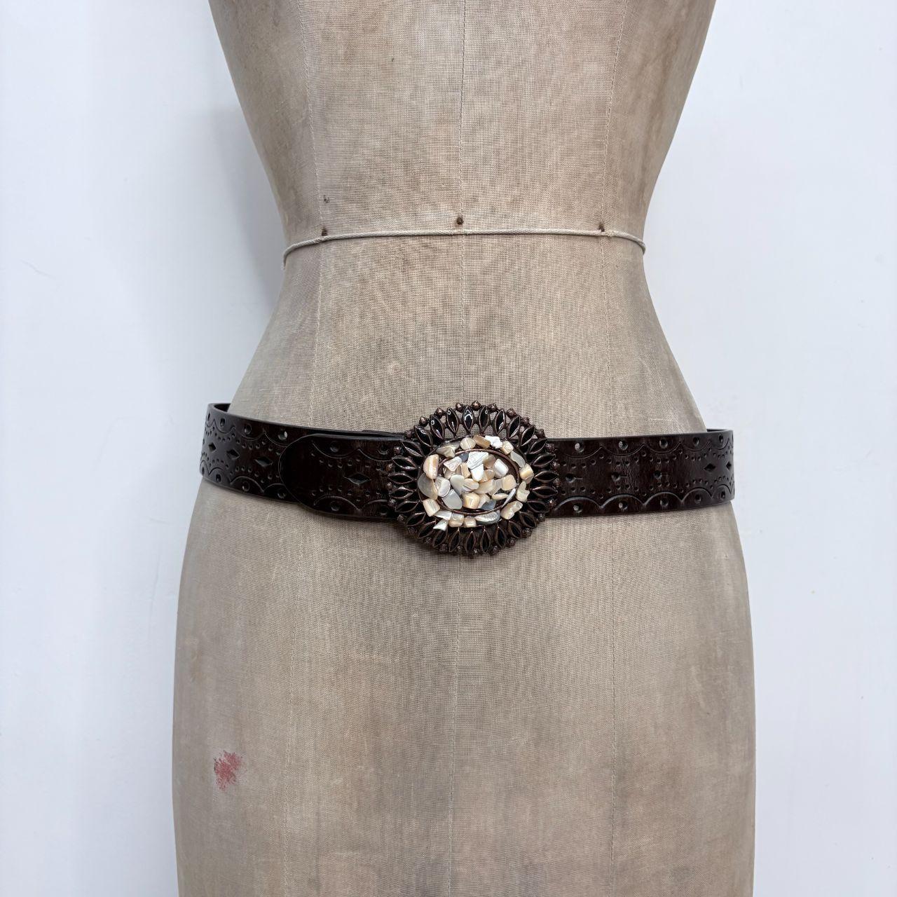 Brown leather embossed boho western belt