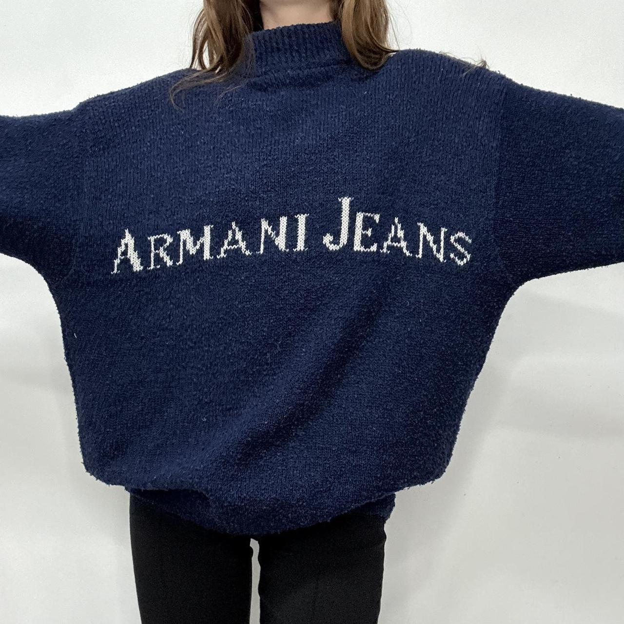 Slouchy navy knitted graphic jumper