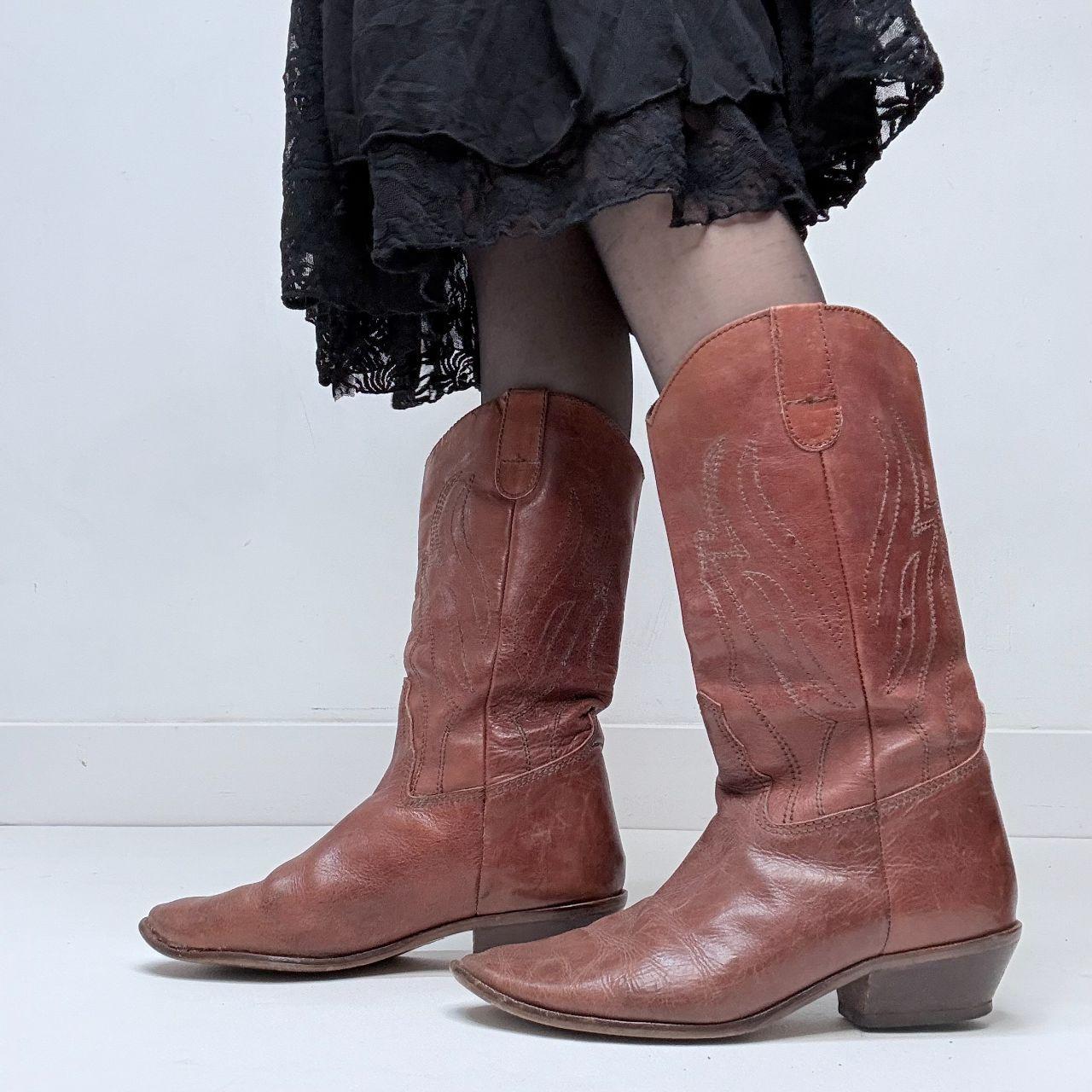 Tan leather western cowgirl boots