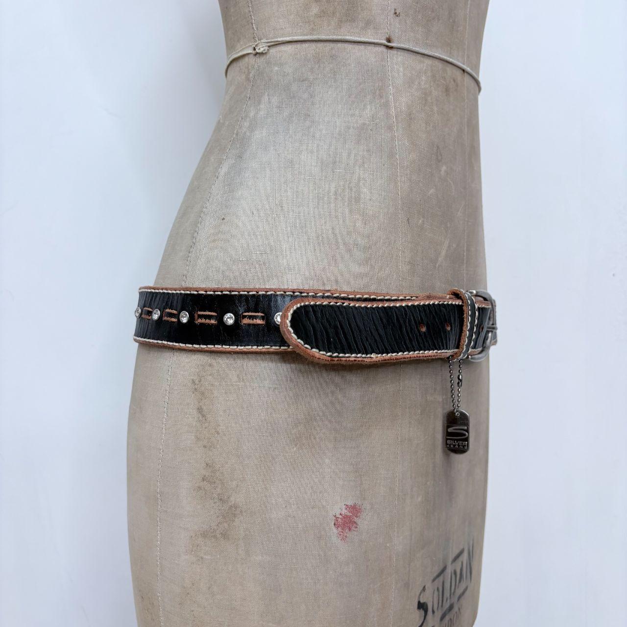 Studded leather black &amp; tan stitch belt