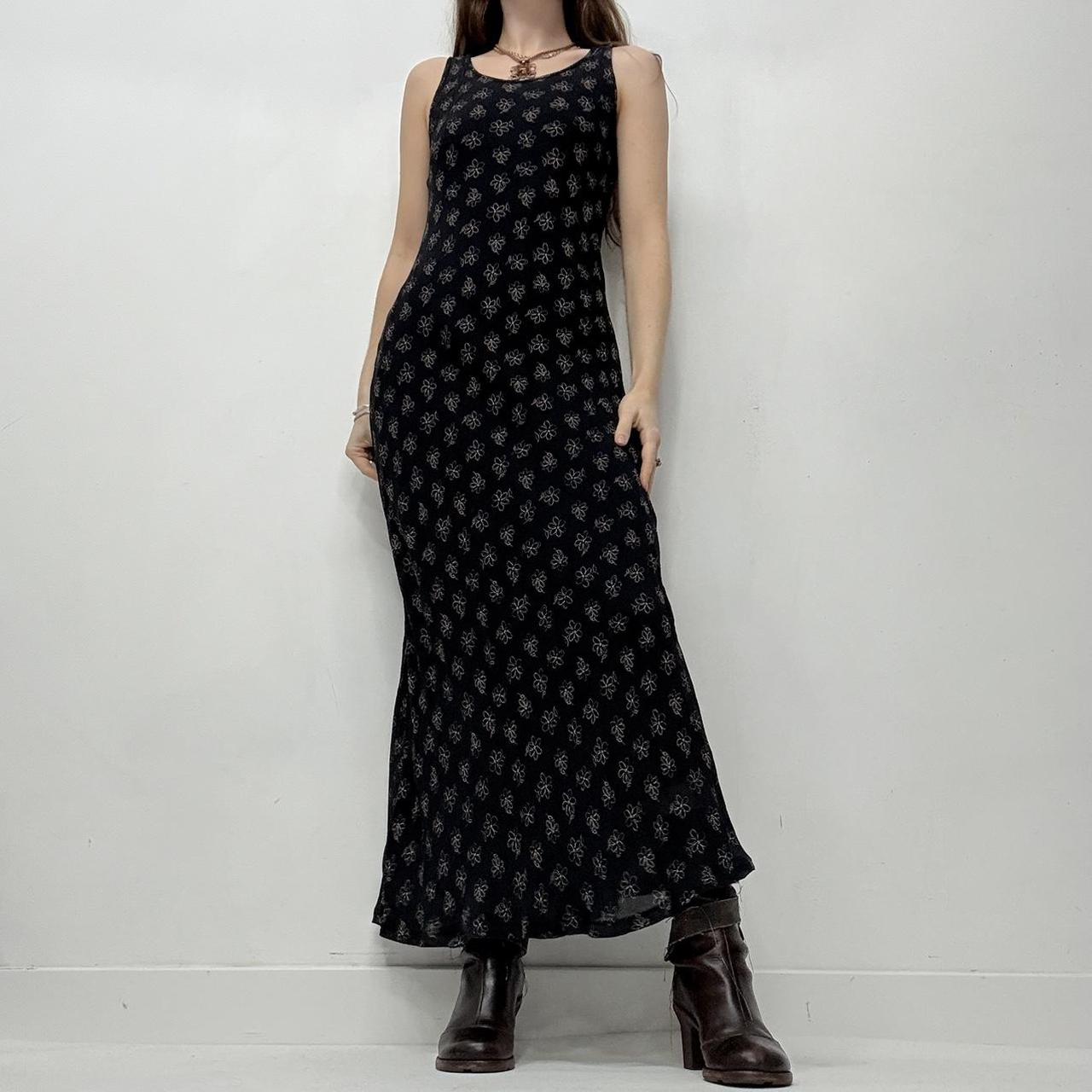 Black bias cut floral maxi dress
