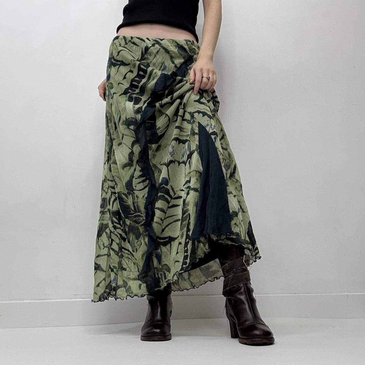 Graphic printed green maxi skirt