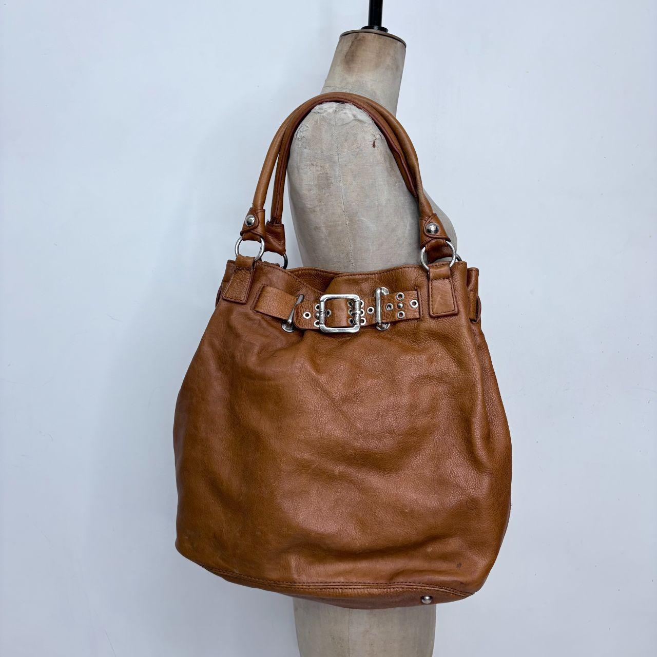 Tan leather buckle bag
