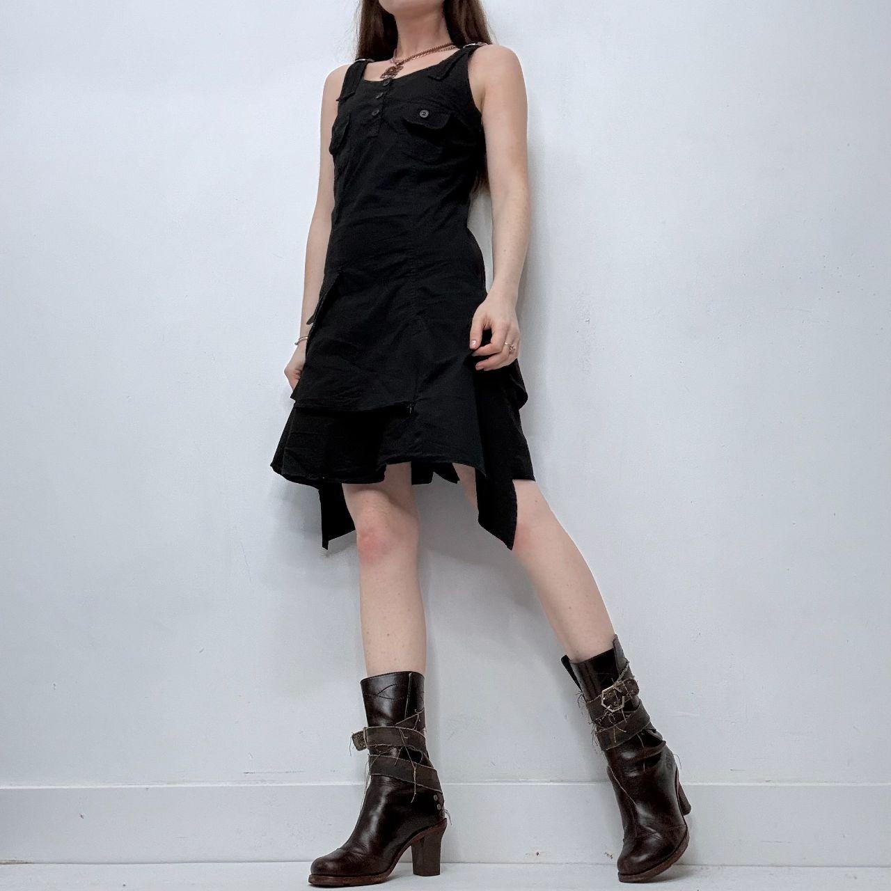 Black flared cargo mini dress