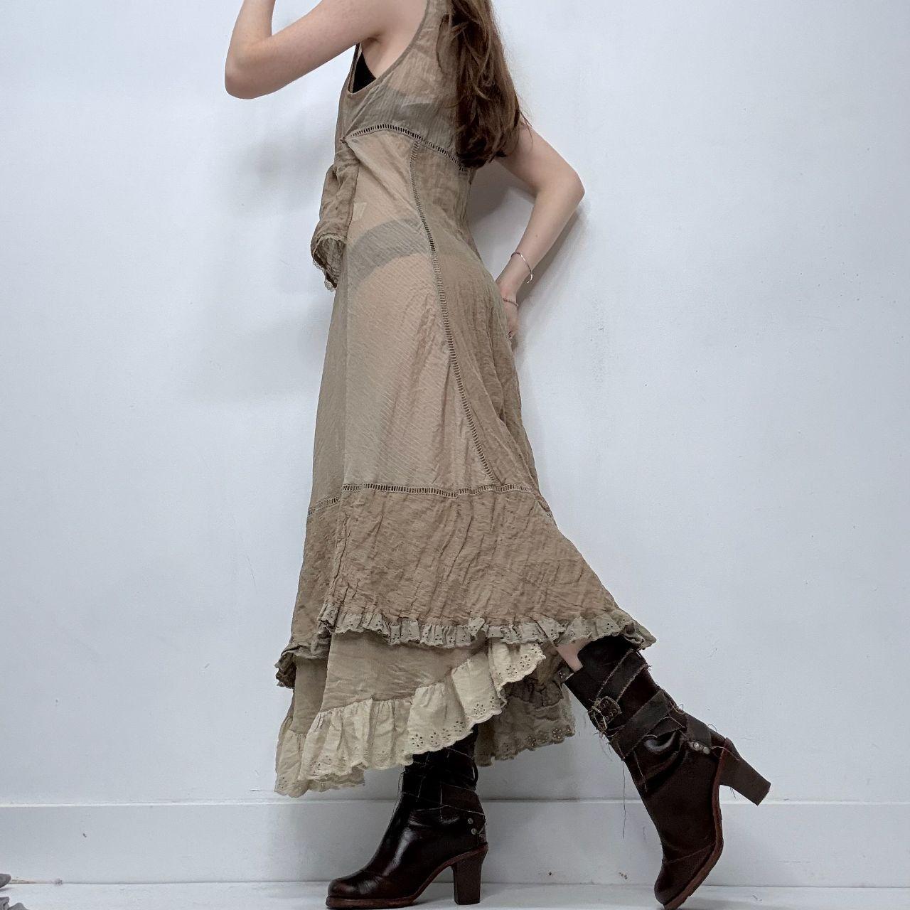 Brown embroidered cotton flared fairy dress