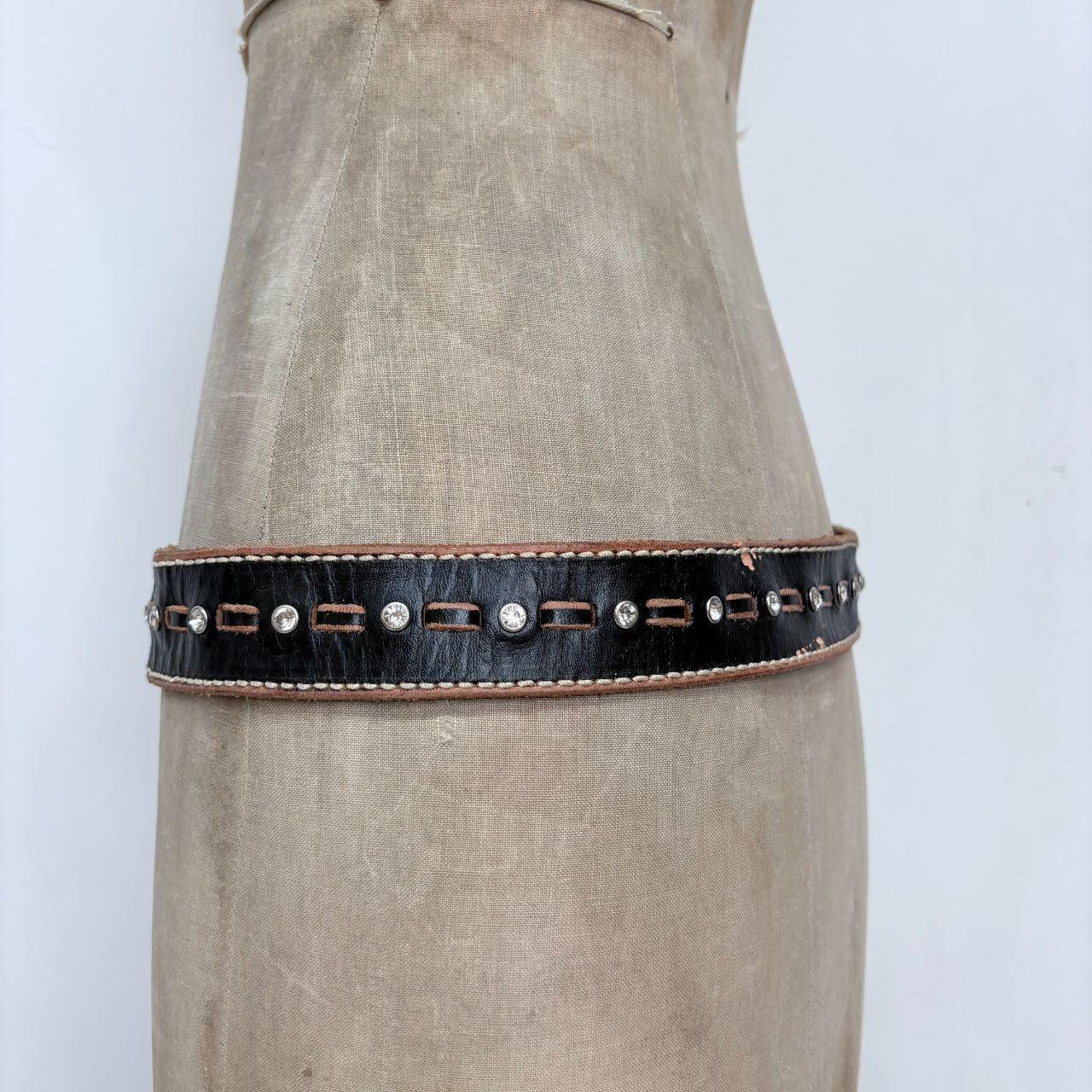 Studded leather black &amp; tan stitch belt