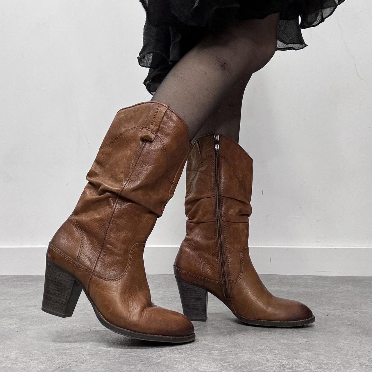 Tan leather slouchy campus boots