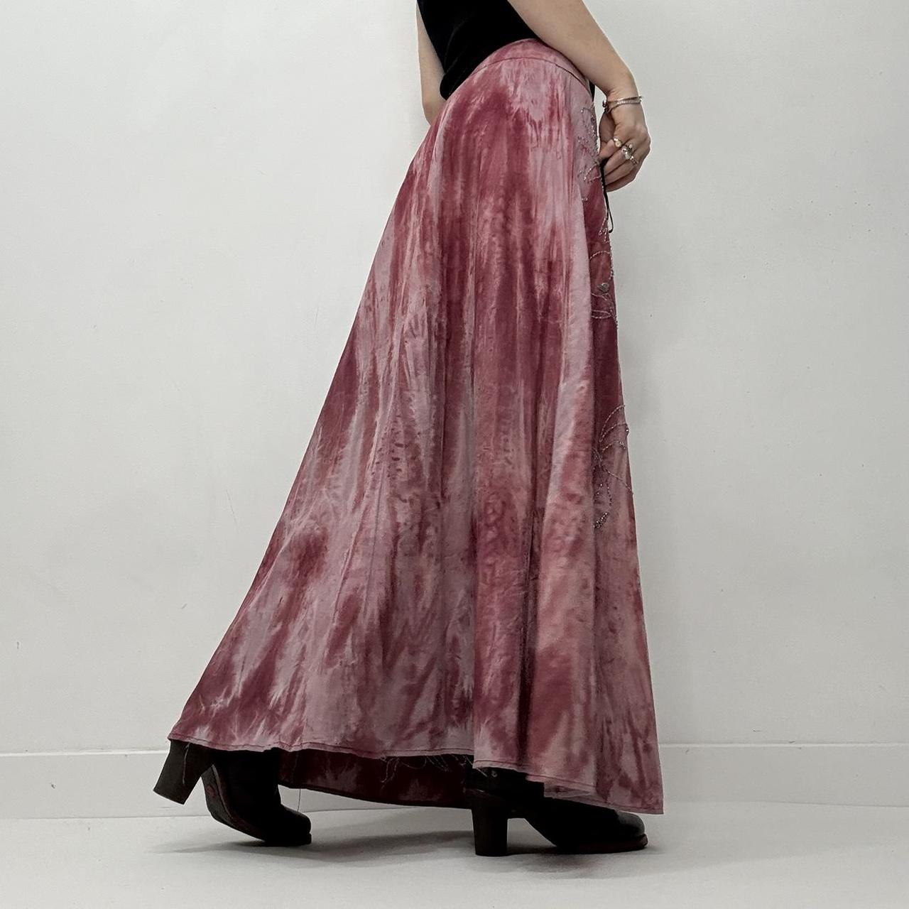 Pink distressed boho maxi skirt