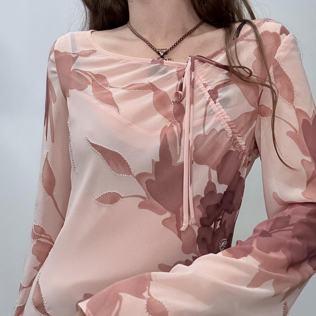 Pink flared floral shirt
