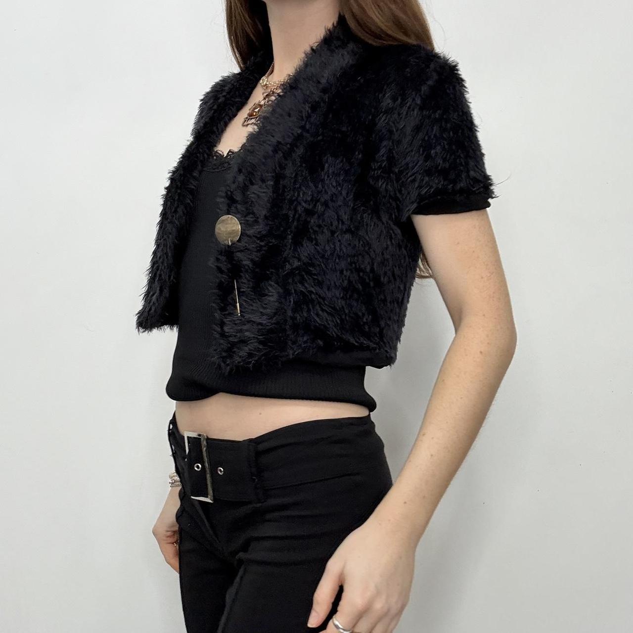 Cropped black faux fur cardigan