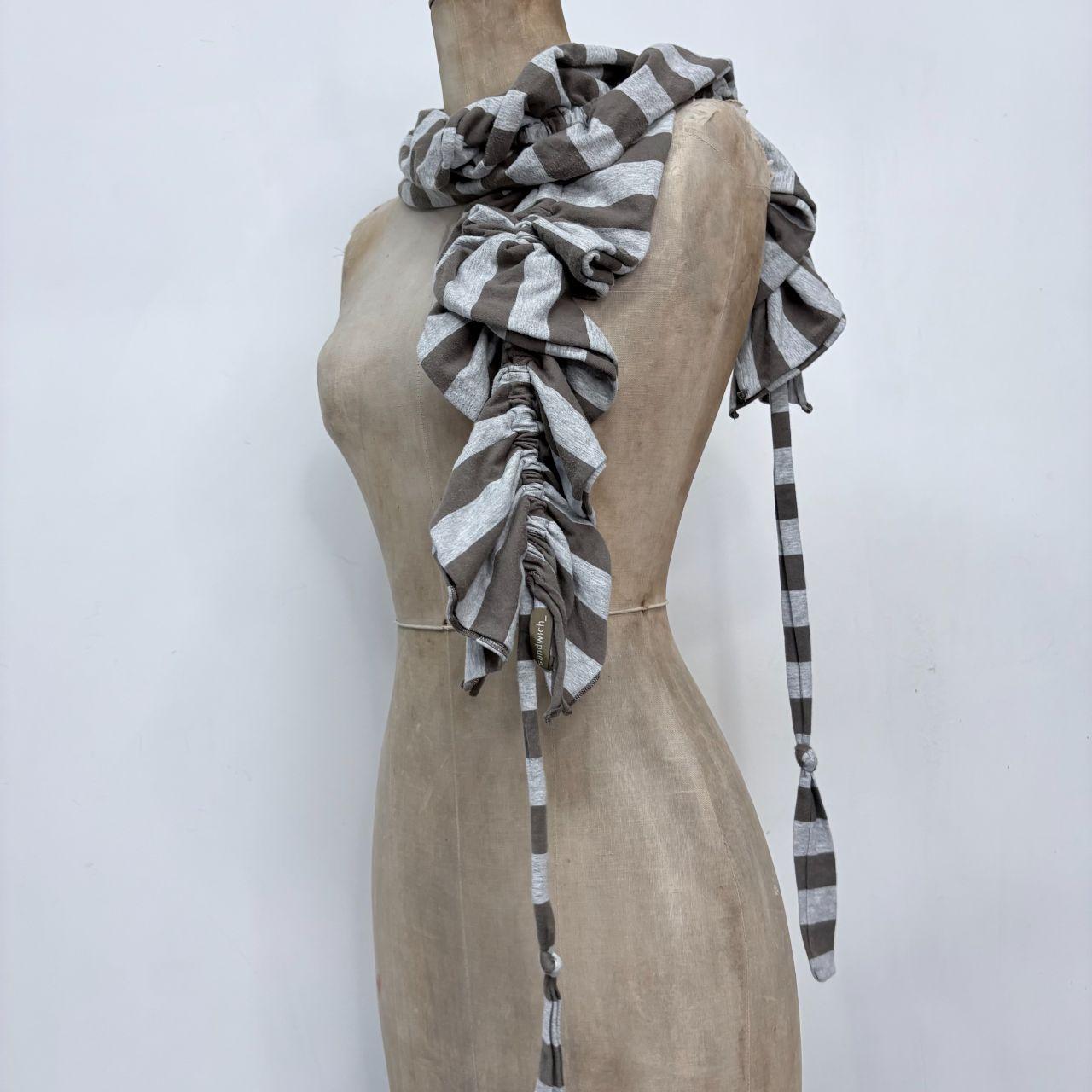 Striped ruffle cinched scarf