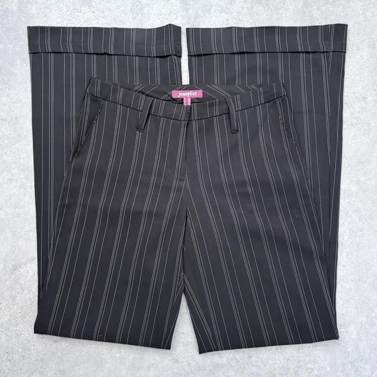 Black flared pinstripe trousers