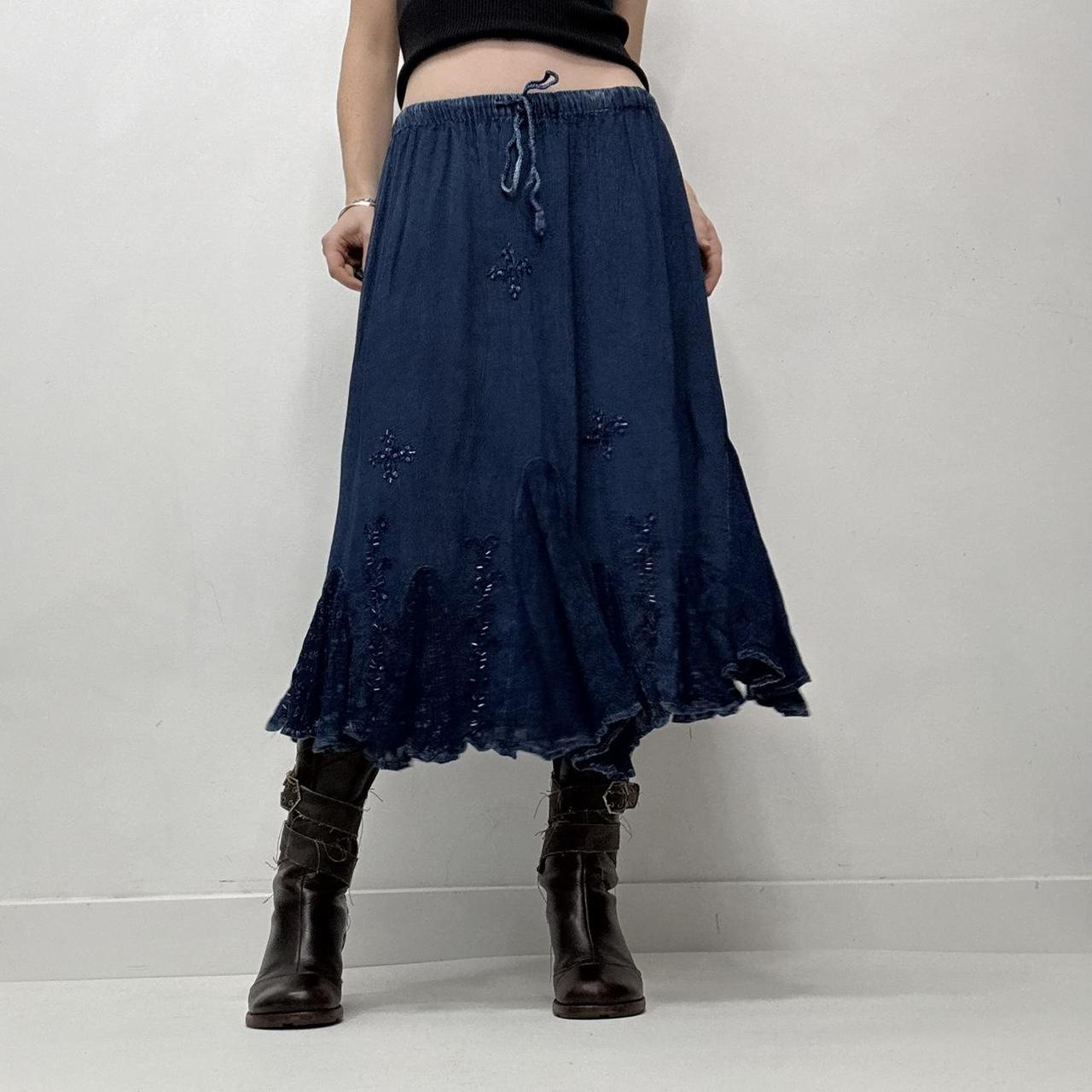 Blue boho hippy midi skirt