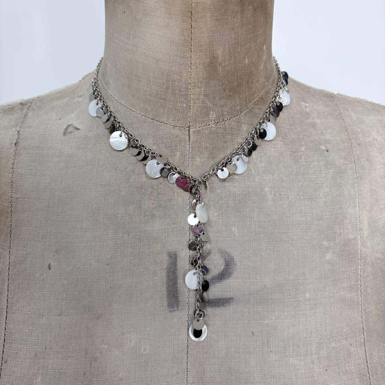 Silver coin draped chain necklace