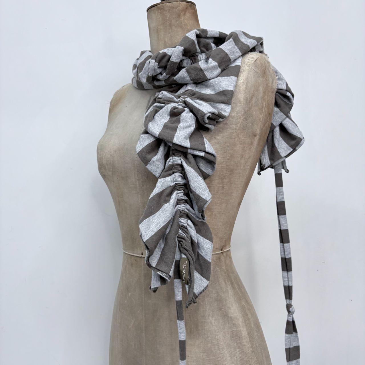 Striped ruffle cinched scarf