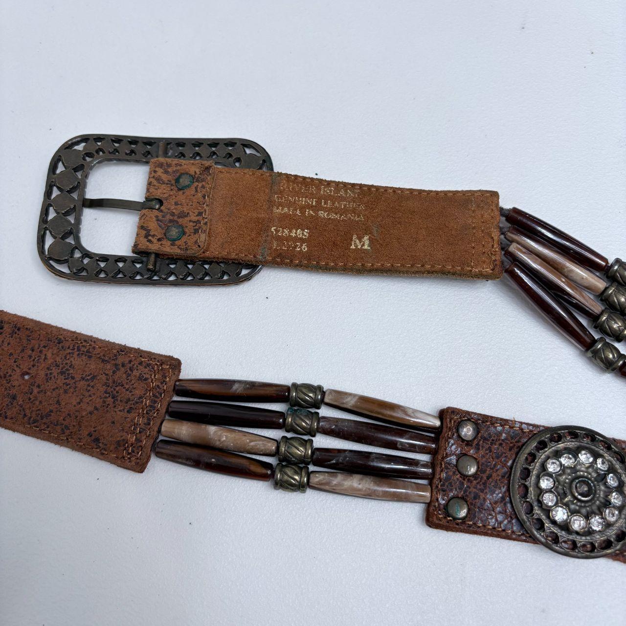 Brown leather beaded western belt