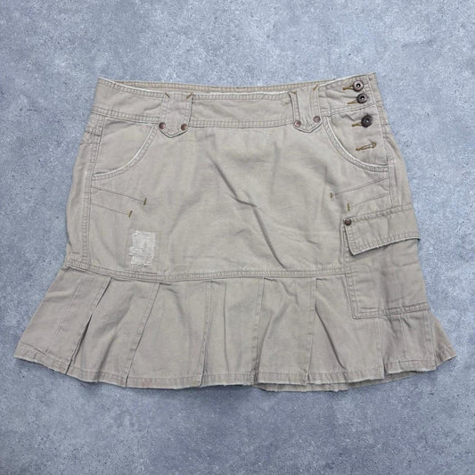 Tan pleated utility mini skirt