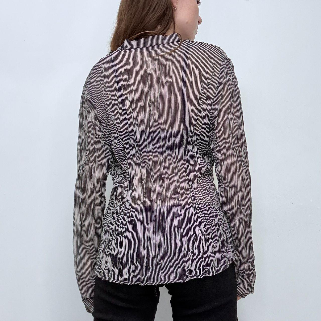 Pinstripe ruffle flared shirt