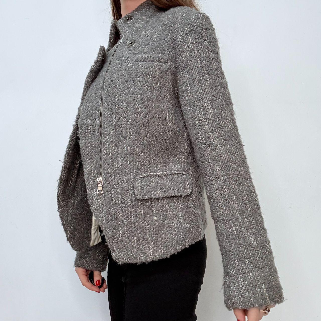 Grey asymmetric preppy work blazer jacket