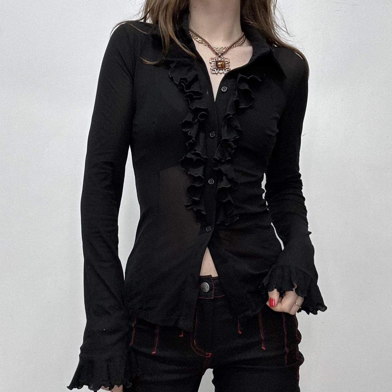 Black ruffle stretch shirt