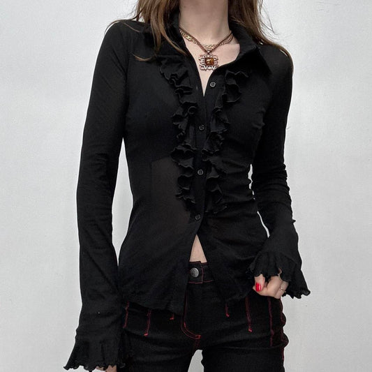 Black ruffle stretch shirt