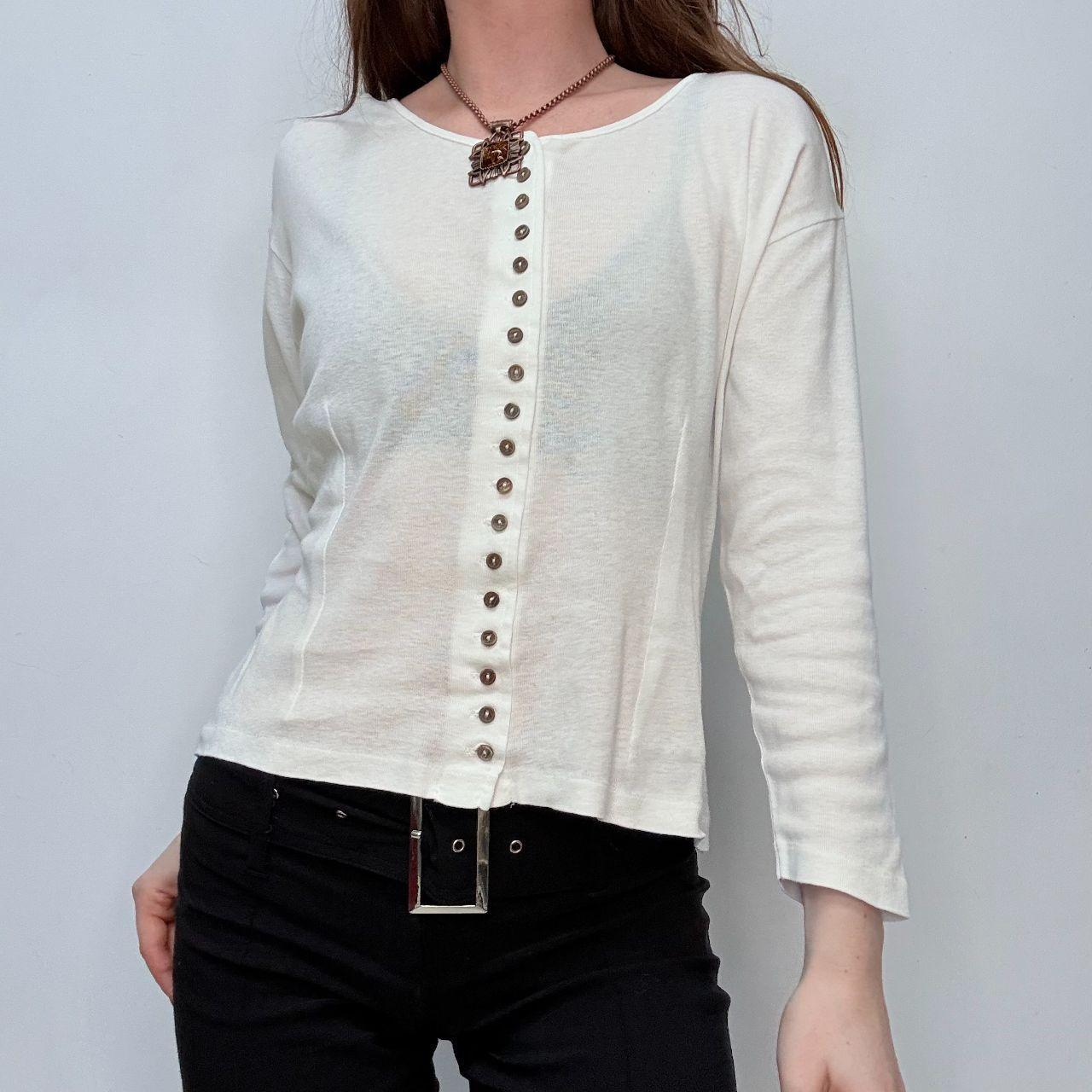 White cotton button-up detail t-shirt