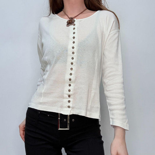 White cotton button-up detail t-shirt