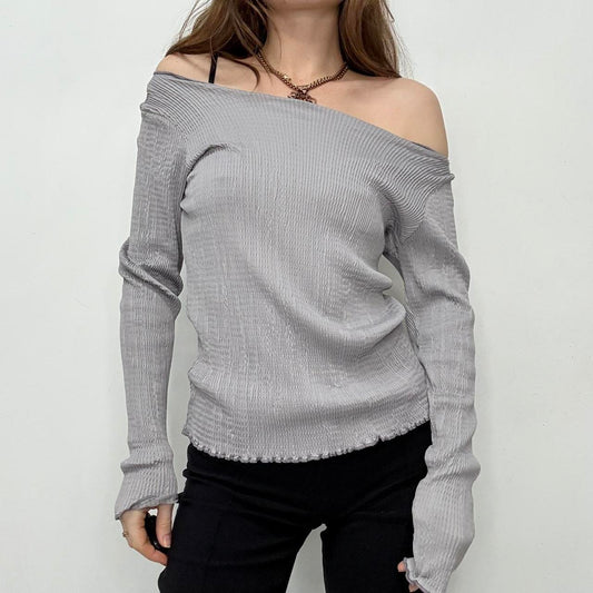 Slouchy crinkle wide neck top