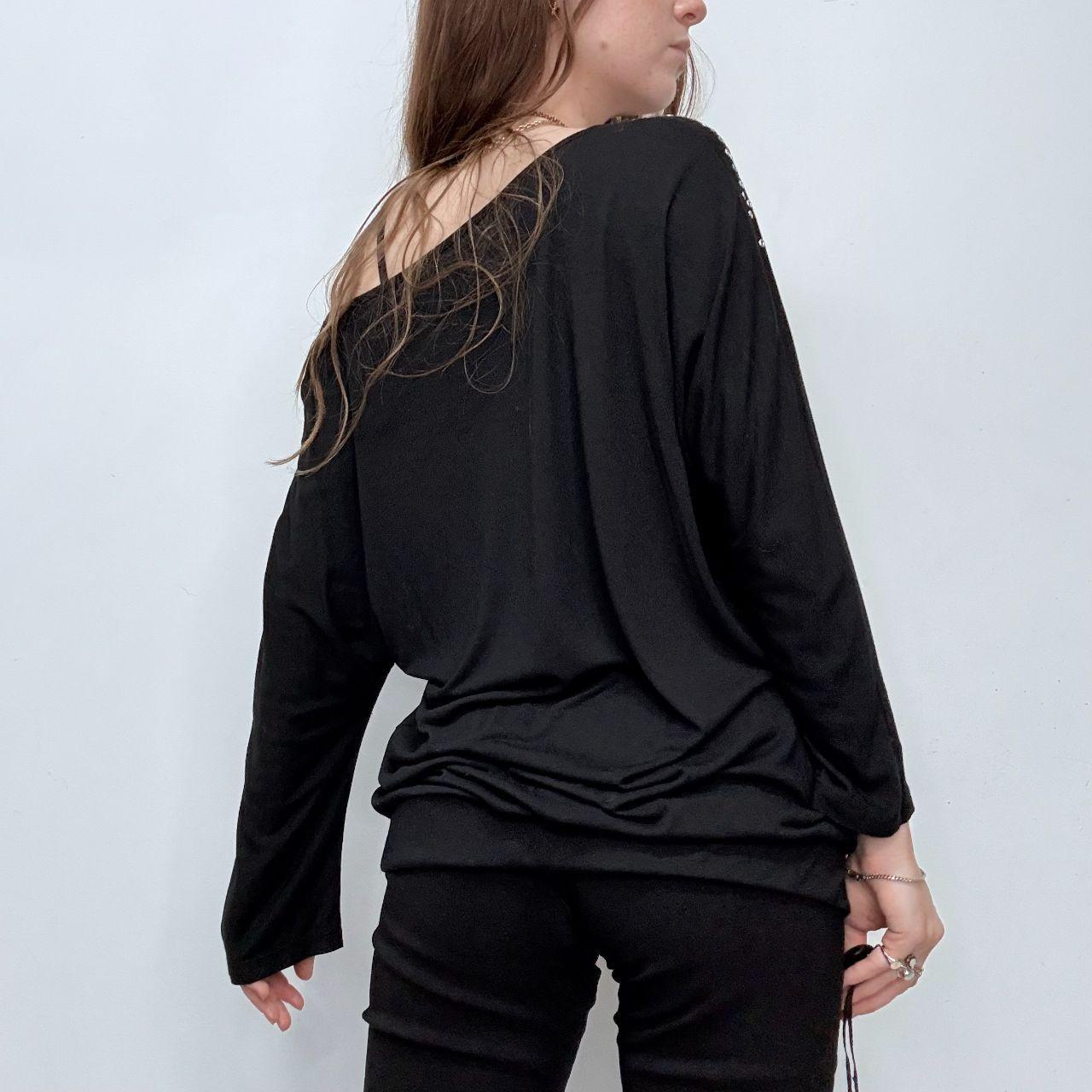 Black slouchy studded eyelet top