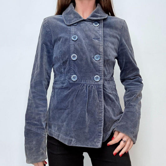 Blue velvet button peacoat