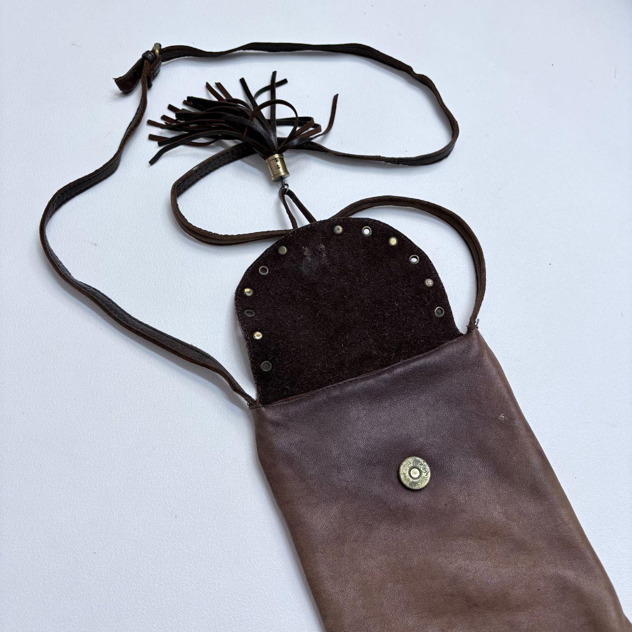 Brown leather corset lace up boho tassel bag
