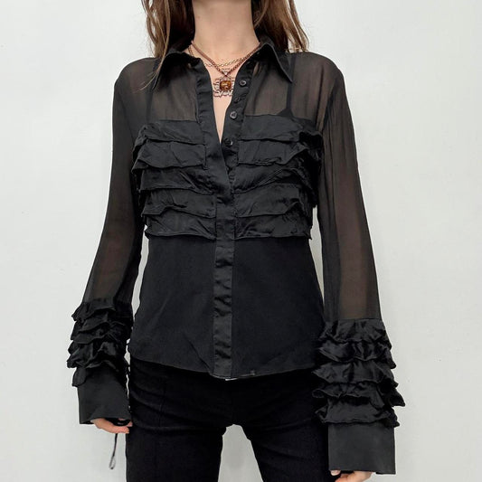 Black ruffle grunge flare shirt
