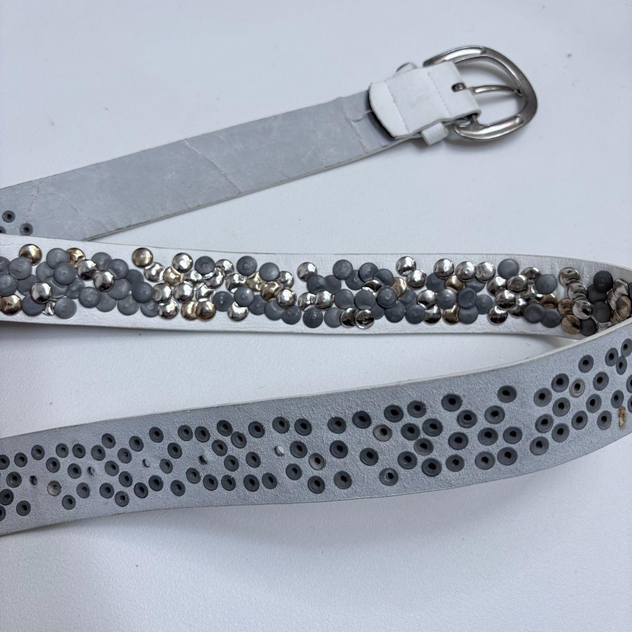 White leather studded metal belt