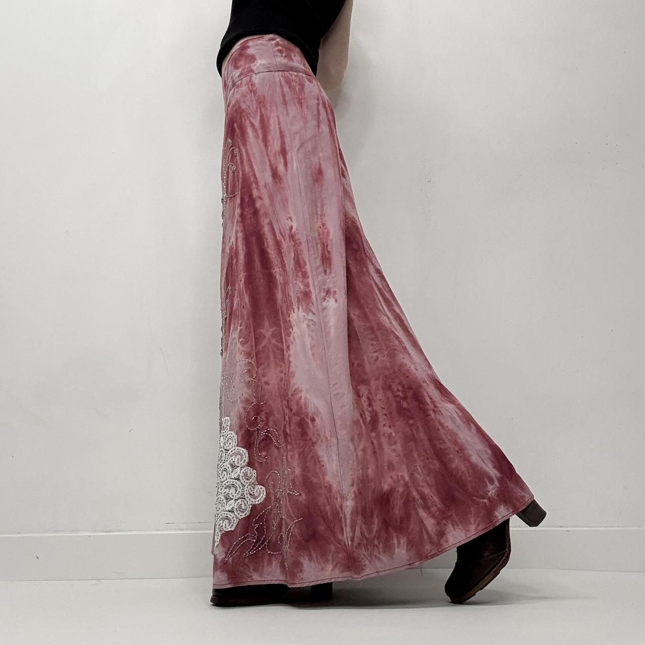 Pink distressed boho maxi skirt