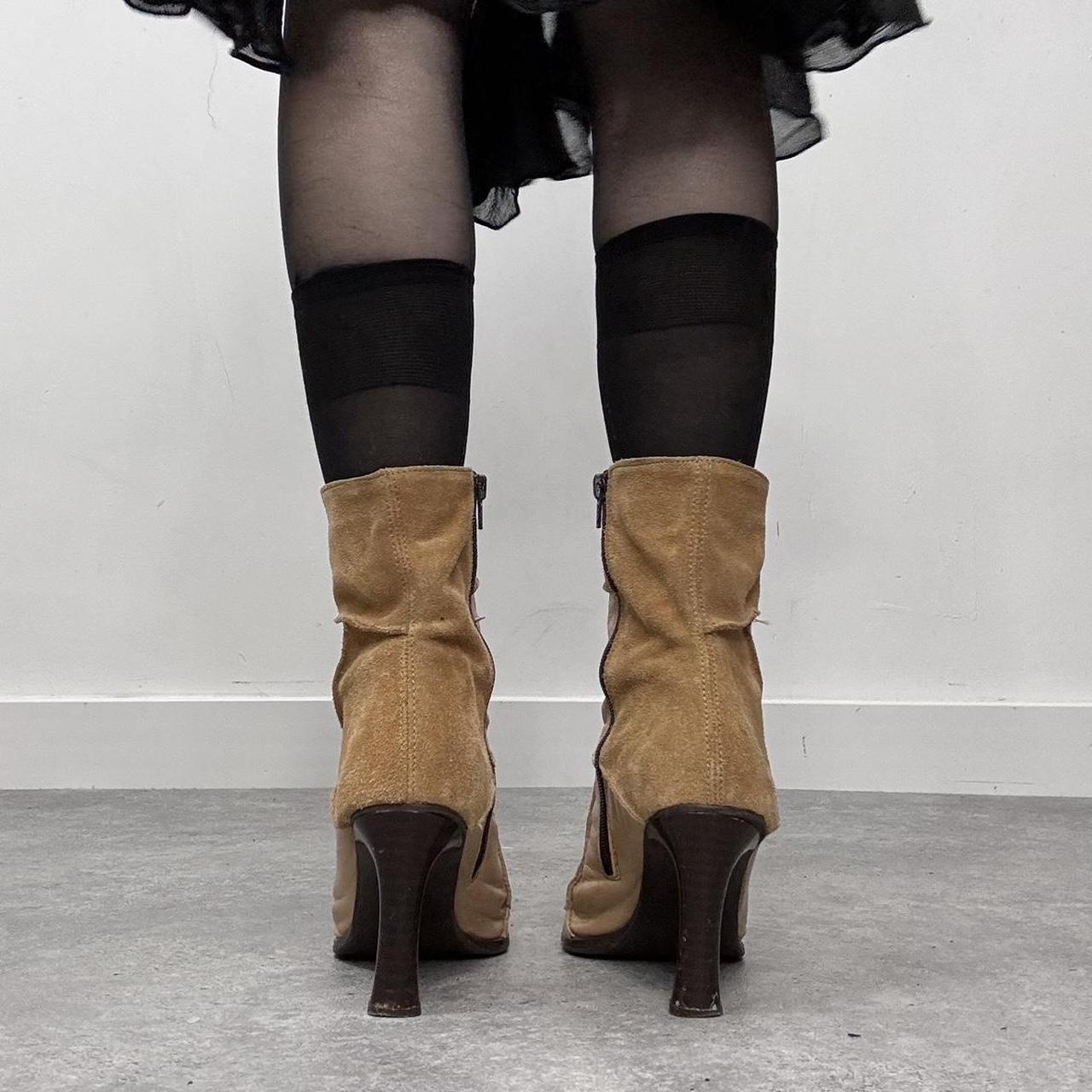 Tan leather pointed suede boots