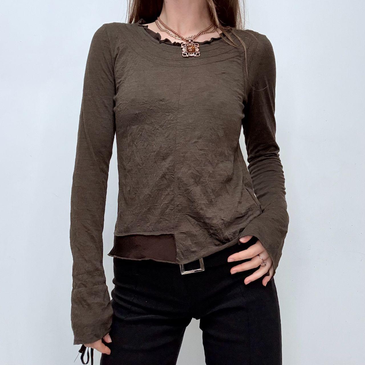 Brown asymmetric long sleeve shirt