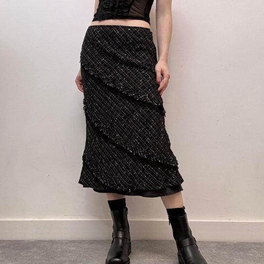 Black distressed tartan skirt