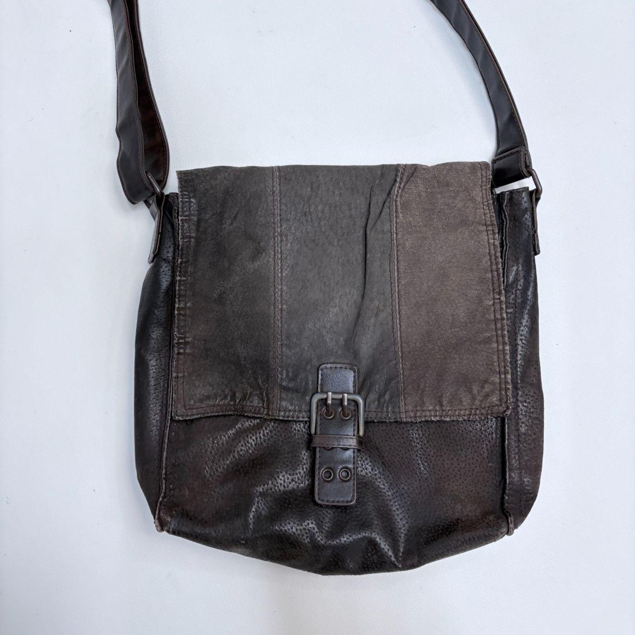 Brown leather grunge crossbody bag