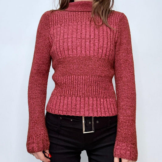 Ribbed brown pink knitted chunky jumper