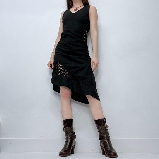 Black linen lace crochet cut out dress