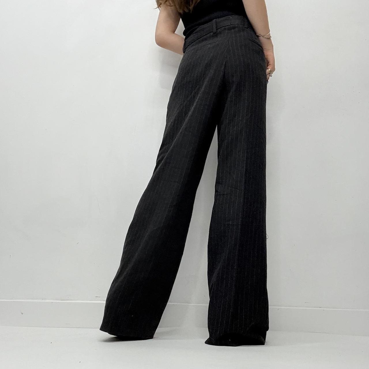 Grey pleated pinstripe wide-leg trousers