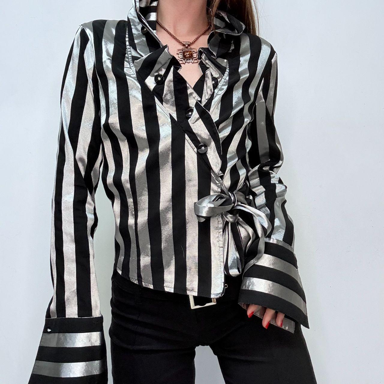 Asymmetric striped ruffle shirt