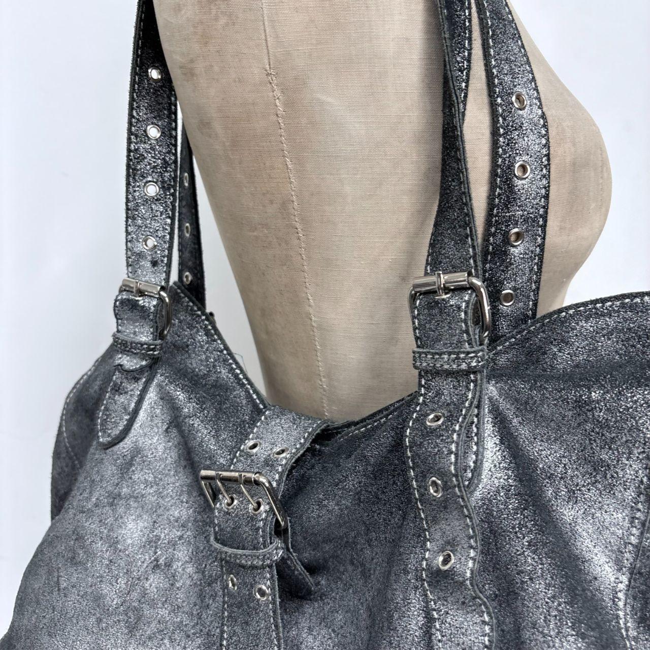 Distressed soft leather cargo buckle handbag