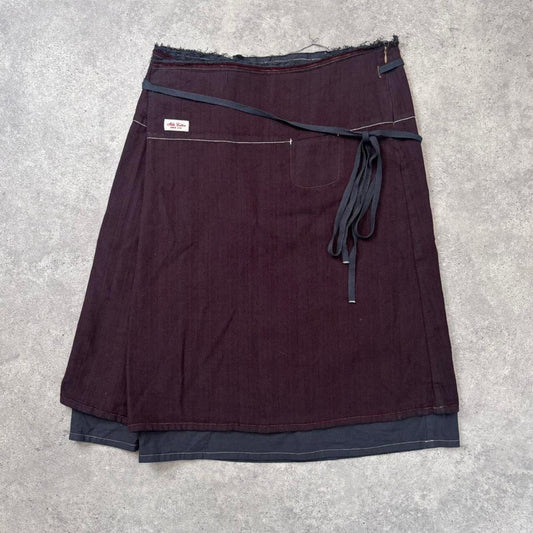 Burgandy wrap-over layered midi skirt